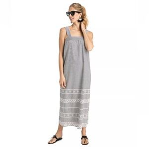 Vineyard Vines Women's Striped Embroidered Maxi Dress White And Gray Size 4